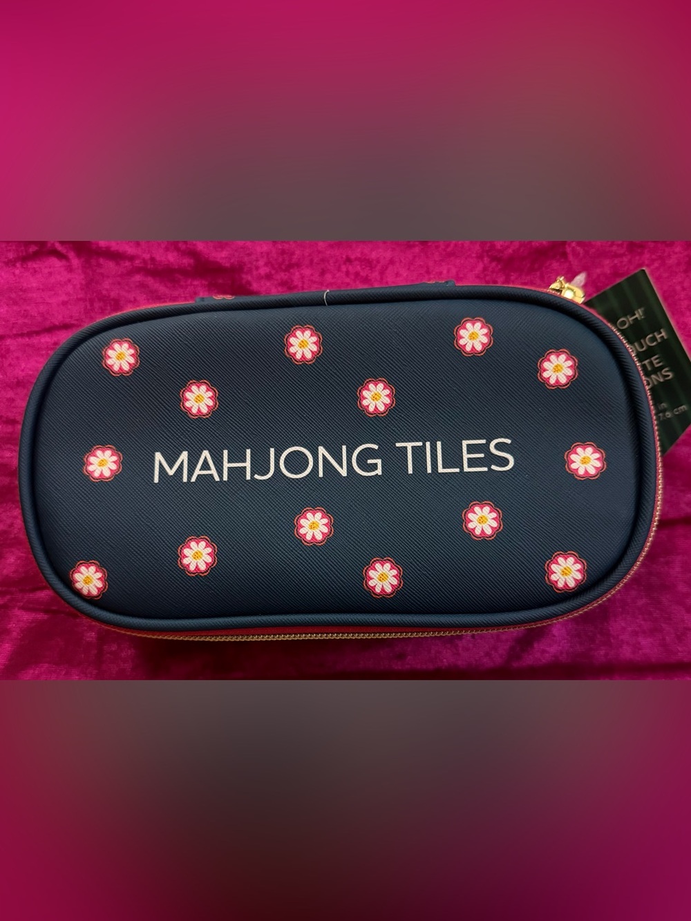 Mahjong Tiles Navy Floral Cosmetic Case